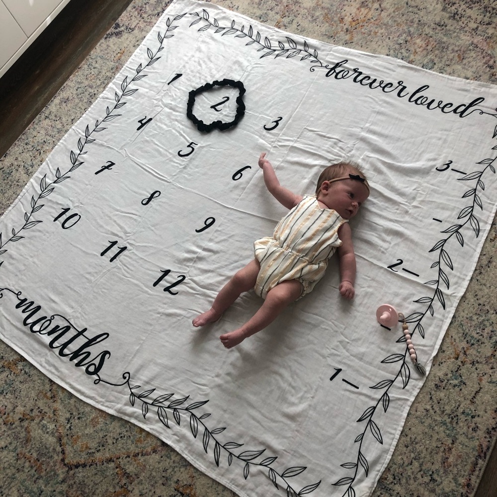 Baby’s first year tracking growth blanket.